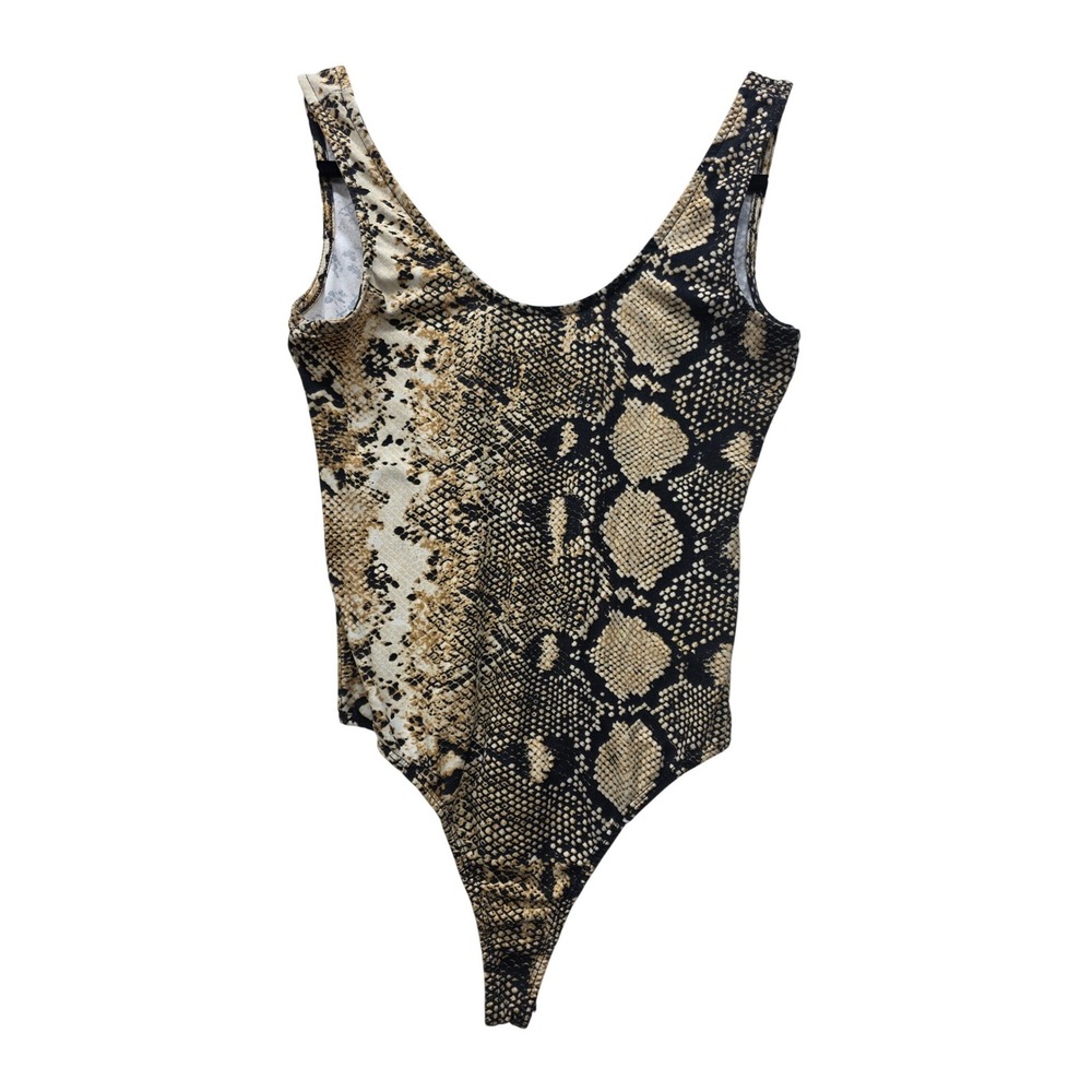 Willow + Root Women Brown Snakeskin Print Sleeveless Thong Bodysuit S Mob Wife